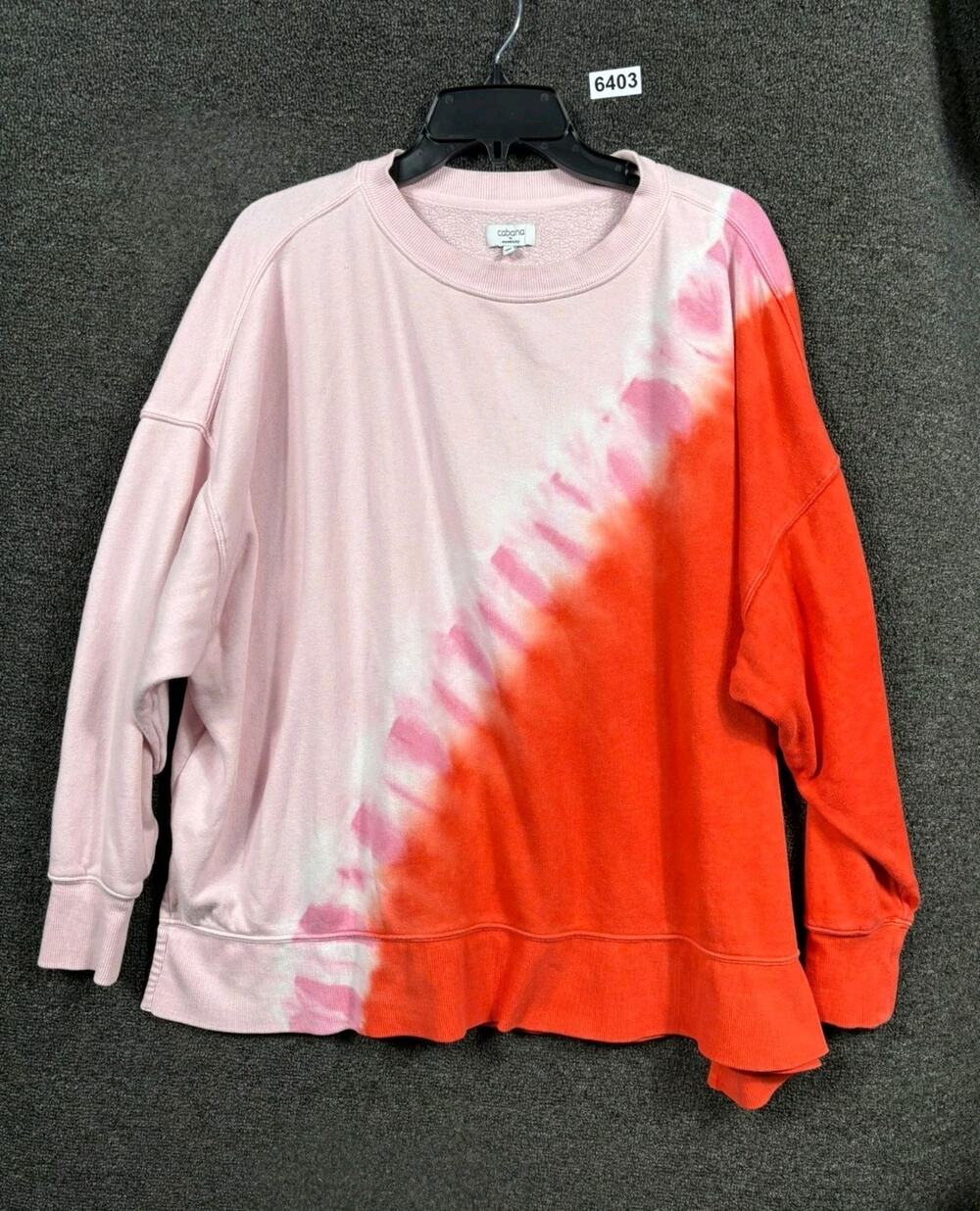 Cabana Crown & Ivy Easy Breezy Sweatshirt Womens XXL Red Pink Tie Dye Oversized